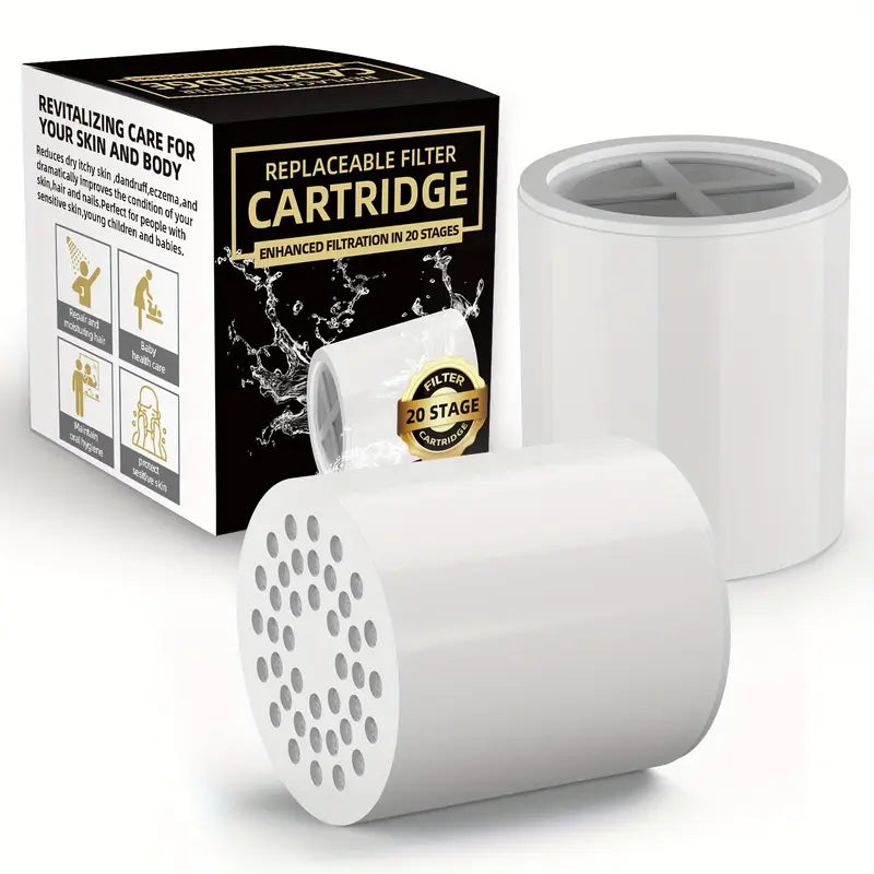 CrystalFlowQ 20-Stage Shower Filter Replacement Cartridge, 1/2/4pcs - Removes Chlorine & Heavy Metals for Healthier Skin, Hair & Nails